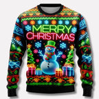 Holiday Sweater Neon Graphic Cozy Knit Unisex Relaxed Fit