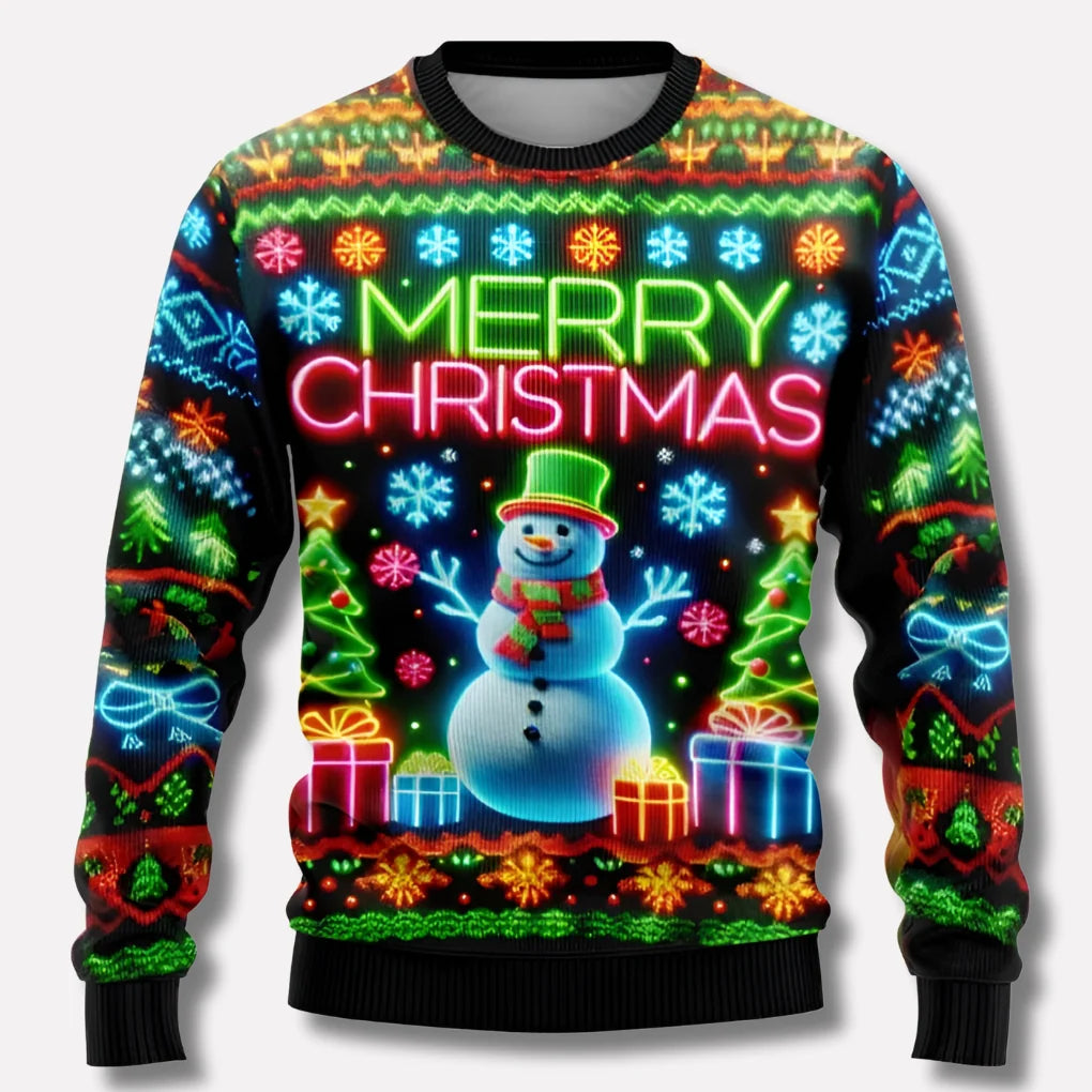 Holiday Sweater Neon Graphic Cozy Knit Unisex Relaxed Fit