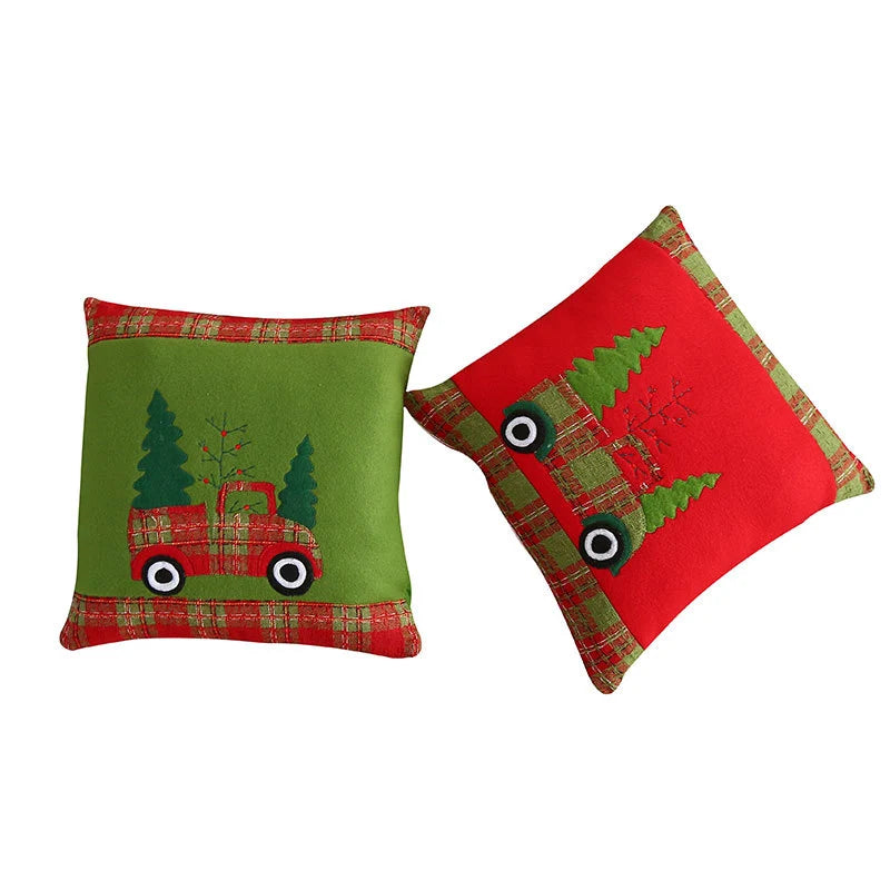 Holiday Throw Pillow Embroidered Vintage Truck Durable Fabric