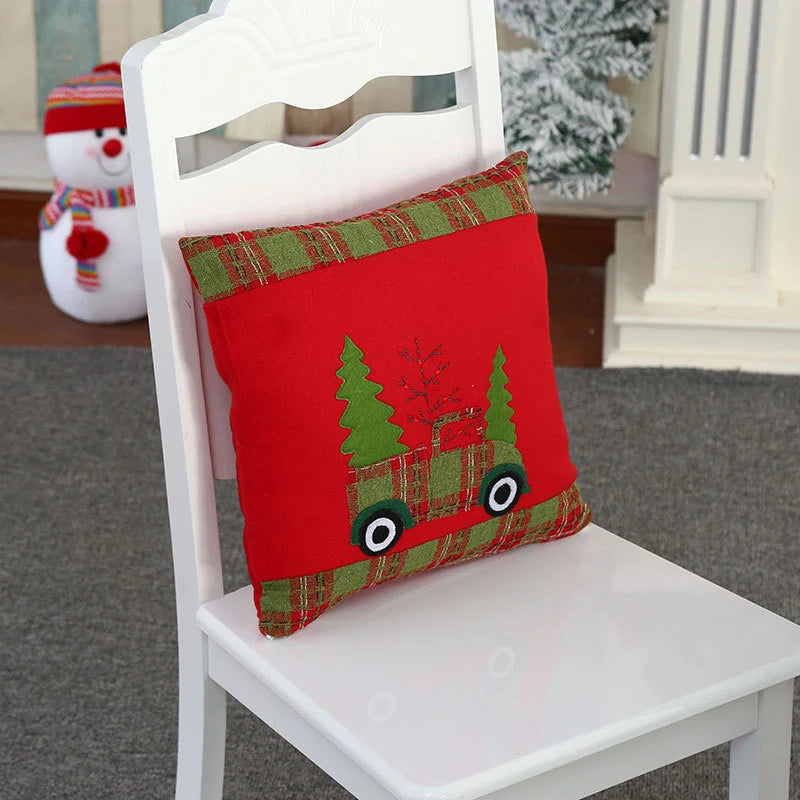 Holiday Throw Pillow Embroidered Vintage Truck Durable Fabric