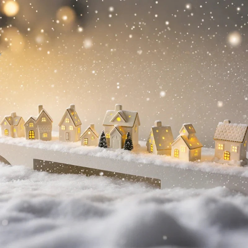 Holiday Village Set Handcrafted Ceramic Battery-Operated Ambient Glow