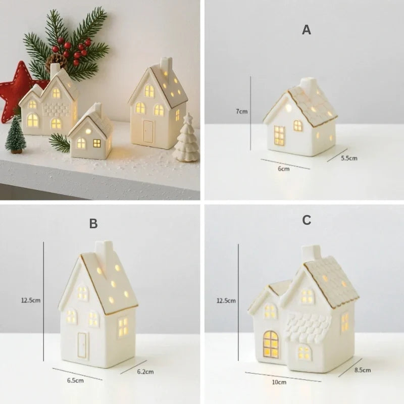 Holiday Village Set Handcrafted Ceramic Battery-Operated Ambient Glow