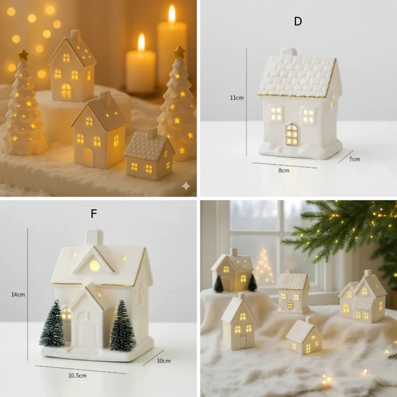 Holiday Village Set Handcrafted Ceramic Battery-Operated Ambient Glow
