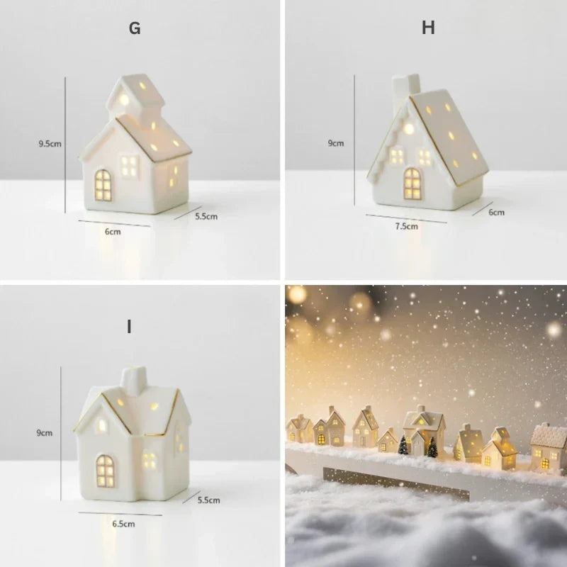 Holiday Village Set Handcrafted Ceramic Battery-Operated Ambient Glow