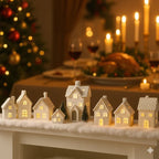 Holiday Village Set Handcrafted Ceramic Battery-Operated Ambient Glow