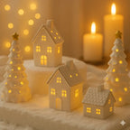 Holiday Village Set Handcrafted Ceramic Battery-Operated Ambient Glow