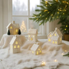 Holiday Village Set Handcrafted Ceramic Battery-Operated Ambient Glow