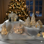 Holiday Village Set Handcrafted Ceramic Battery-Operated Ambient Glow