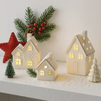Holiday Village Set Handcrafted Ceramic Battery-Operated Ambient Glow