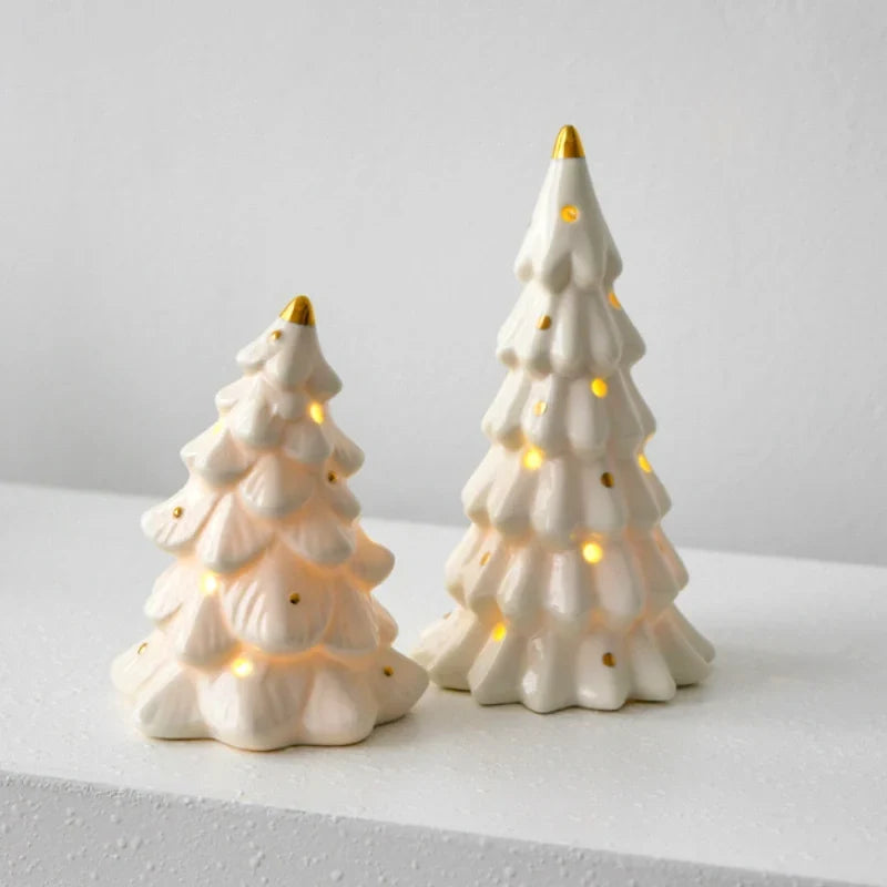 Holiday Village Set Handcrafted Ceramic Battery-Operated Ambient Glow