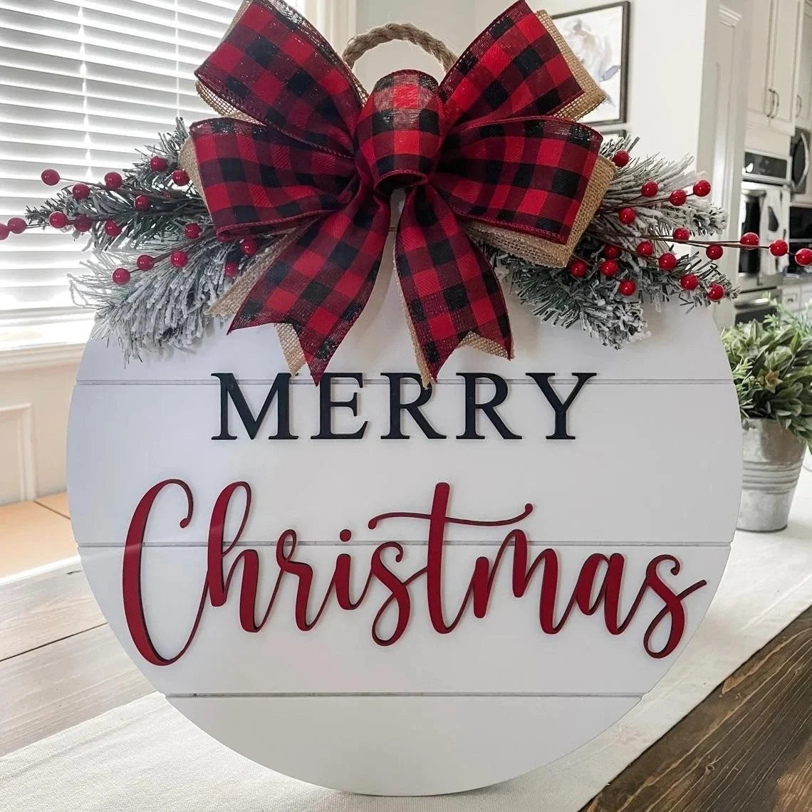Holiday Welcome Sign Wooden Weather Resistant Rope Handle