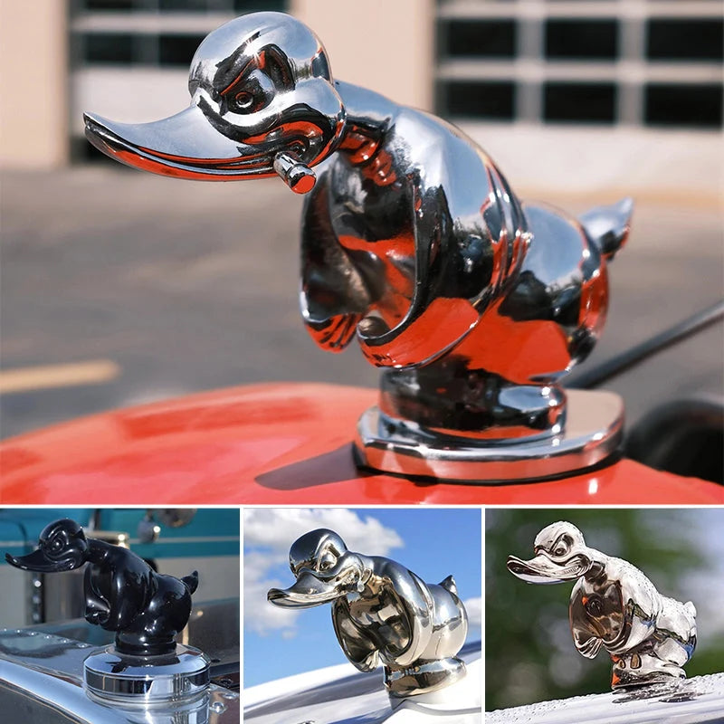 Hood Ornament Duck Chrome-Plated Rubber Base & Integrated Pins