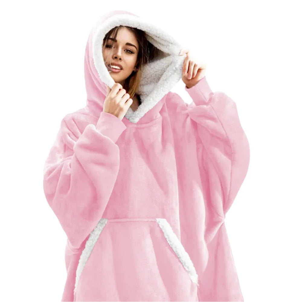Hooded Blanket Oversized Soft Flannel Built-In Sleeves