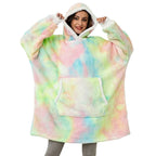 Hooded Blanket Oversized Soft Flannel Built-In Sleeves