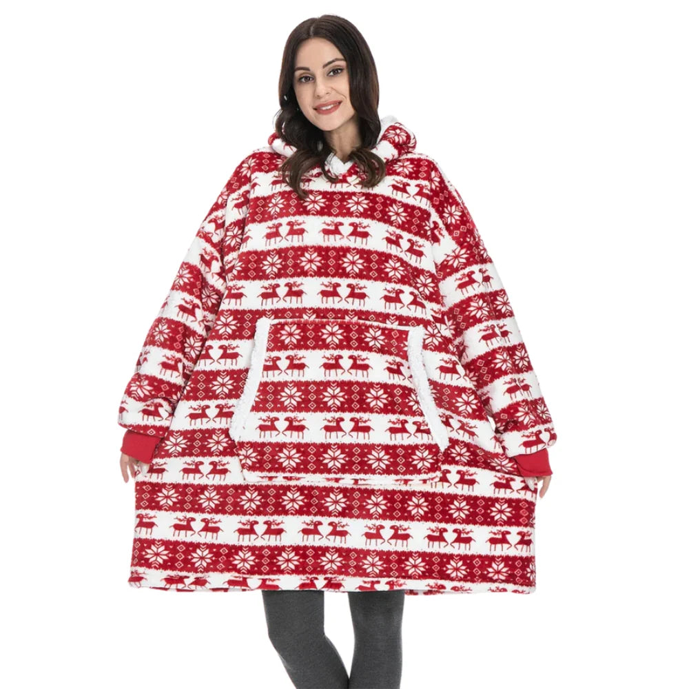 Hooded Blanket Oversized Soft Flannel Built-In Sleeves