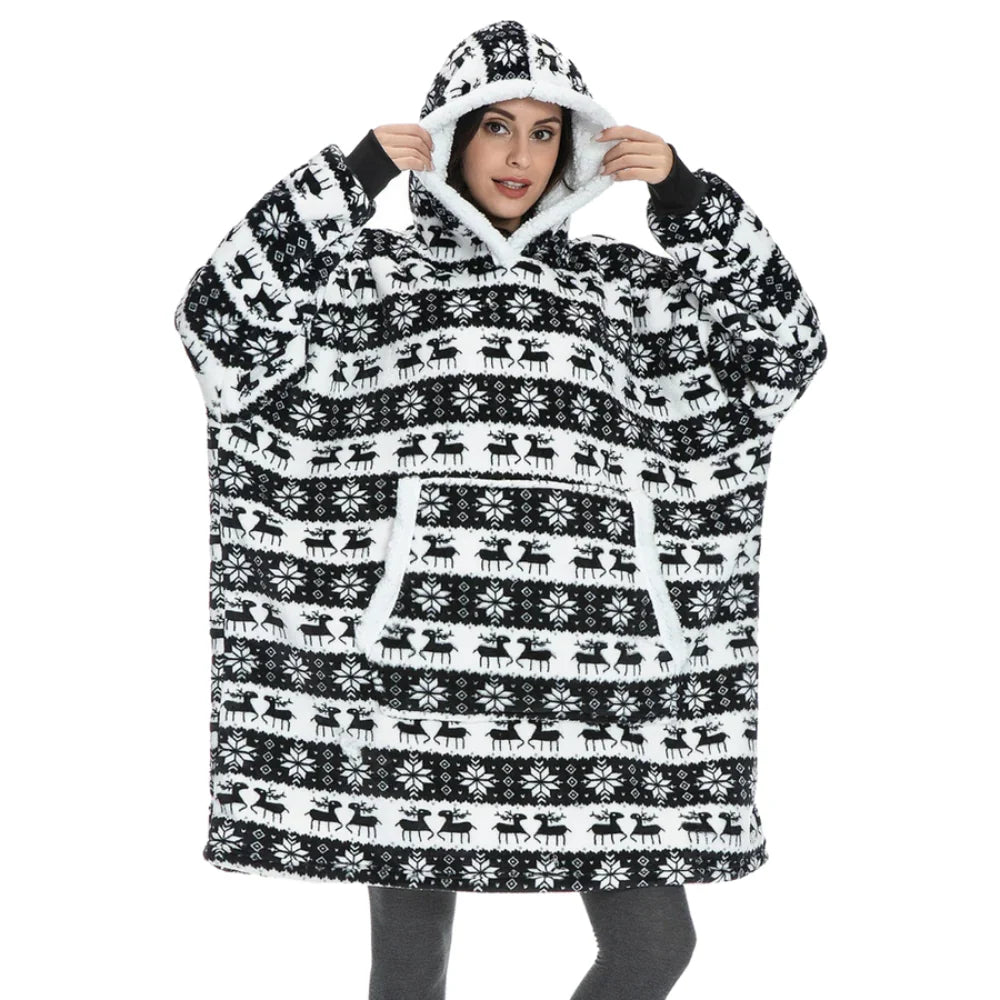 Hooded Blanket Oversized Soft Flannel Built-In Sleeves