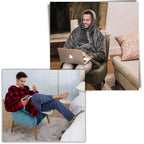 Hooded Blanket Oversized Soft Flannel Built-In Sleeves