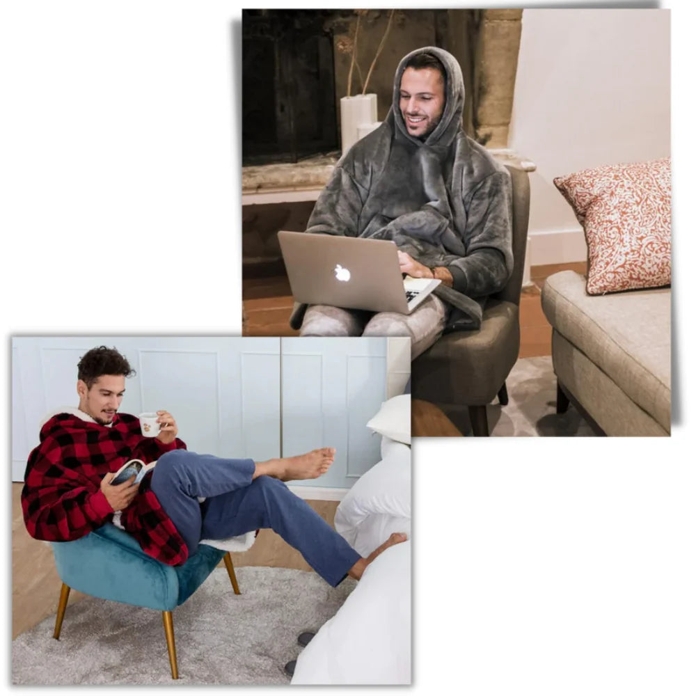 Hooded Blanket Oversized Soft Flannel Built-In Sleeves