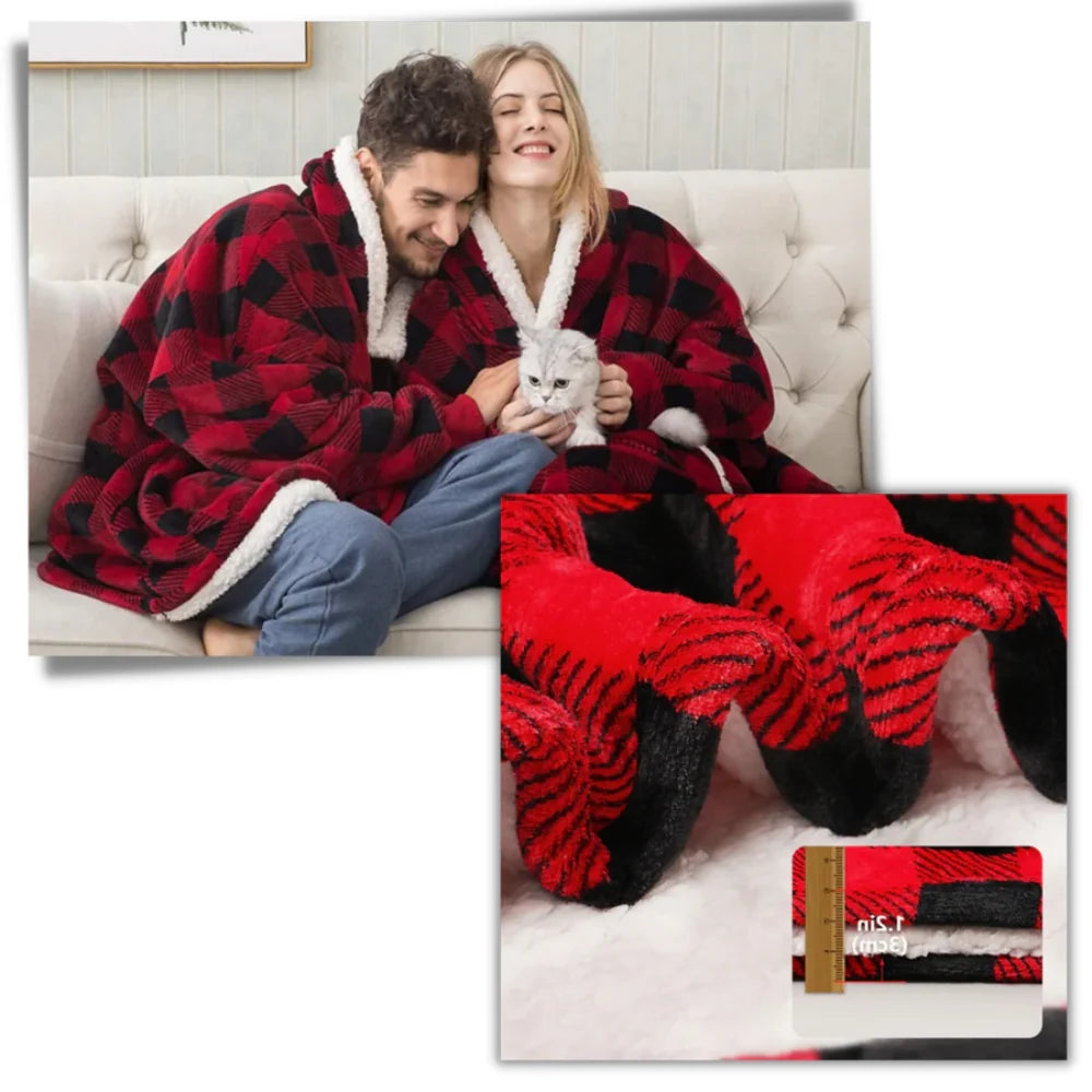 Hooded Blanket Oversized Soft Flannel Built-In Sleeves