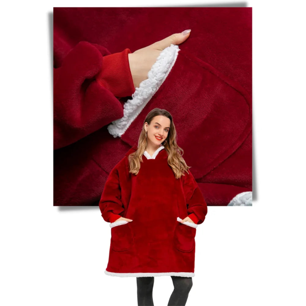 Hooded Blanket Oversized Soft Flannel Built-In Sleeves