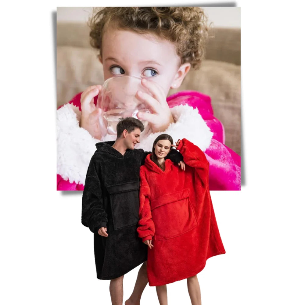 Hooded Blanket Oversized Soft Flannel Built-In Sleeves