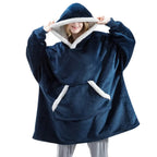 Hooded Blanket Oversized Soft Flannel Built-In Sleeves