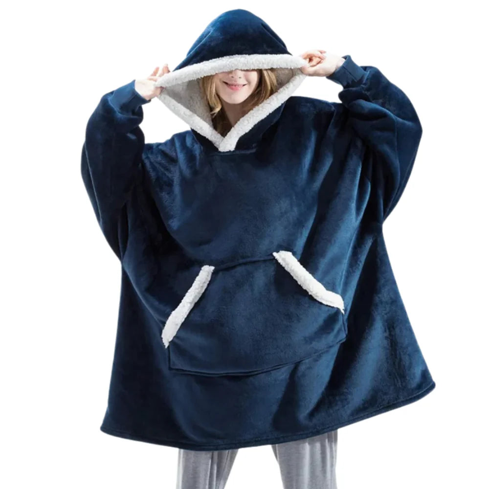 Hooded Blanket Oversized Soft Flannel Built-In Sleeves