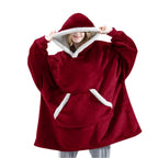 Hooded Blanket Oversized Soft Flannel Built-In Sleeves