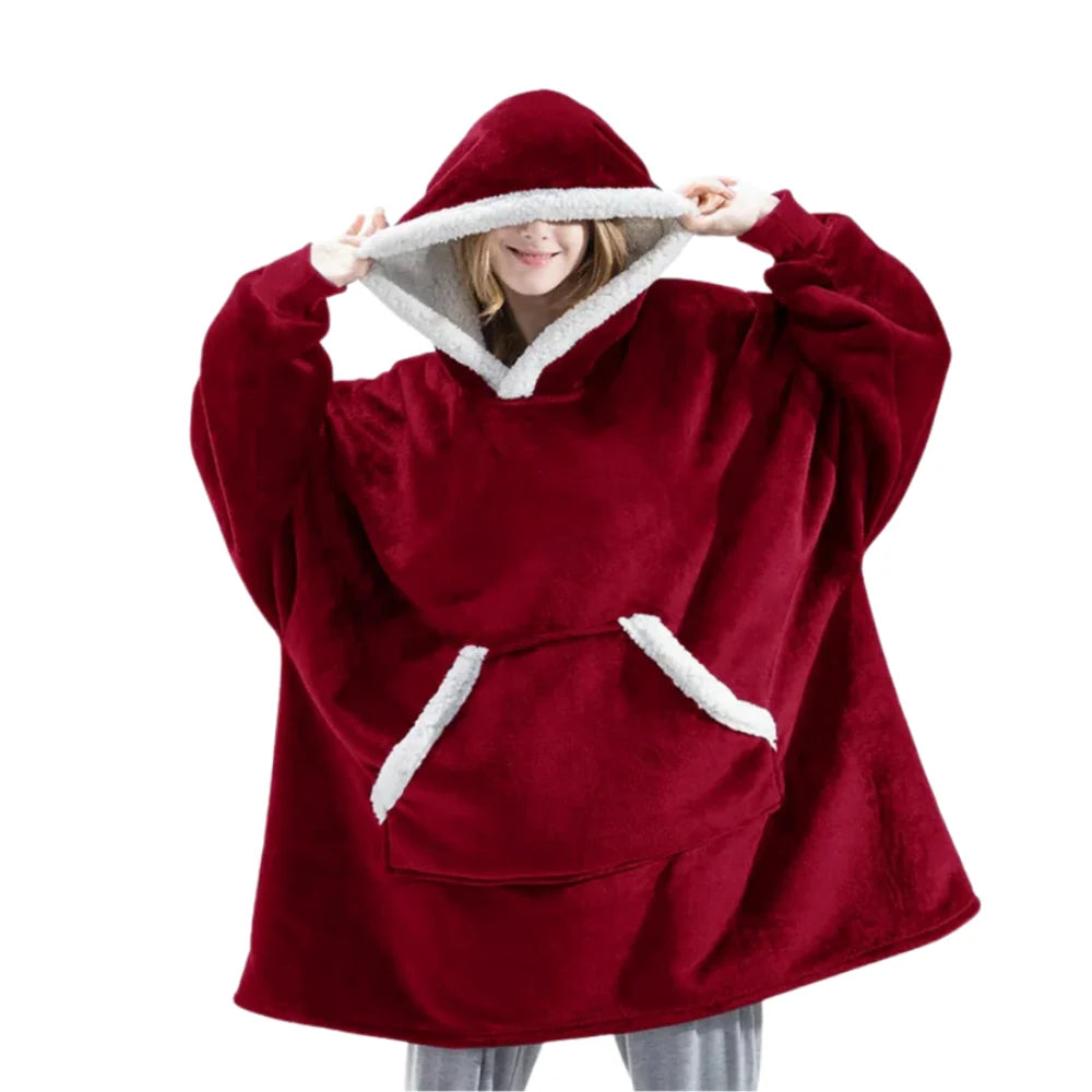 Hooded Blanket Oversized Soft Flannel Built-In Sleeves