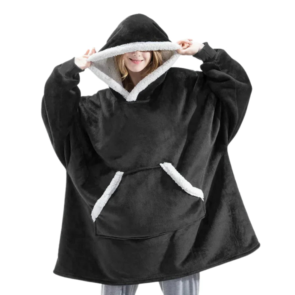 Hooded Blanket Oversized Soft Flannel Built-In Sleeves