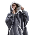 Hooded Blanket Oversized Soft Flannel Built-In Sleeves