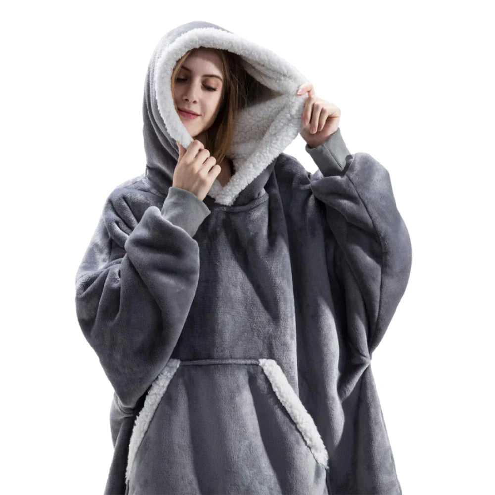 Hooded Blanket Oversized Soft Flannel Built-In Sleeves