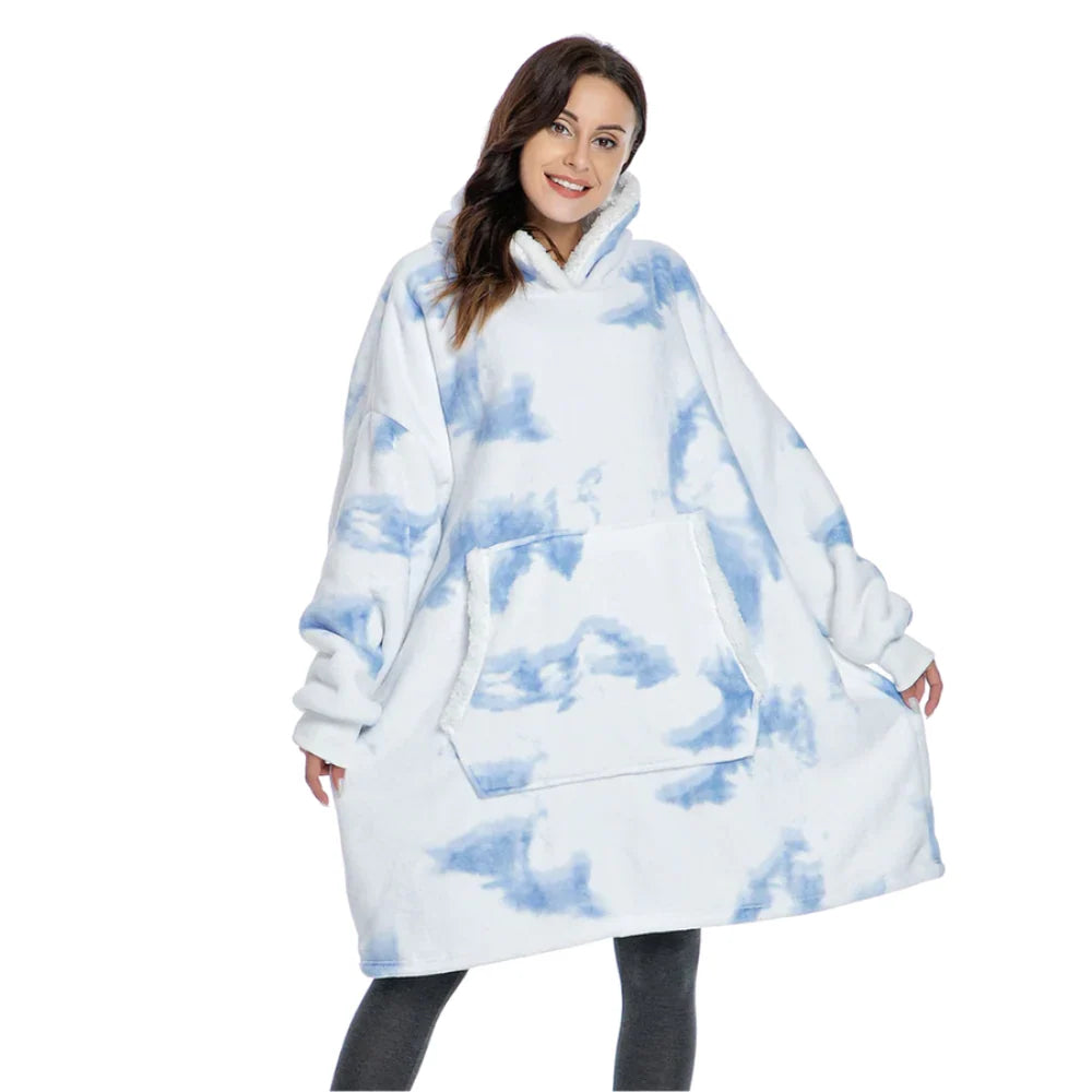 Hooded Blanket Oversized Soft Flannel Built-In Sleeves