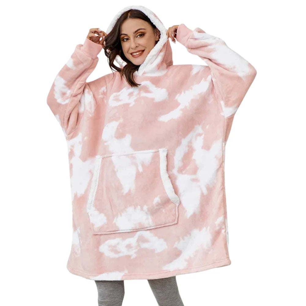 Hooded Blanket Oversized Soft Flannel Built-In Sleeves
