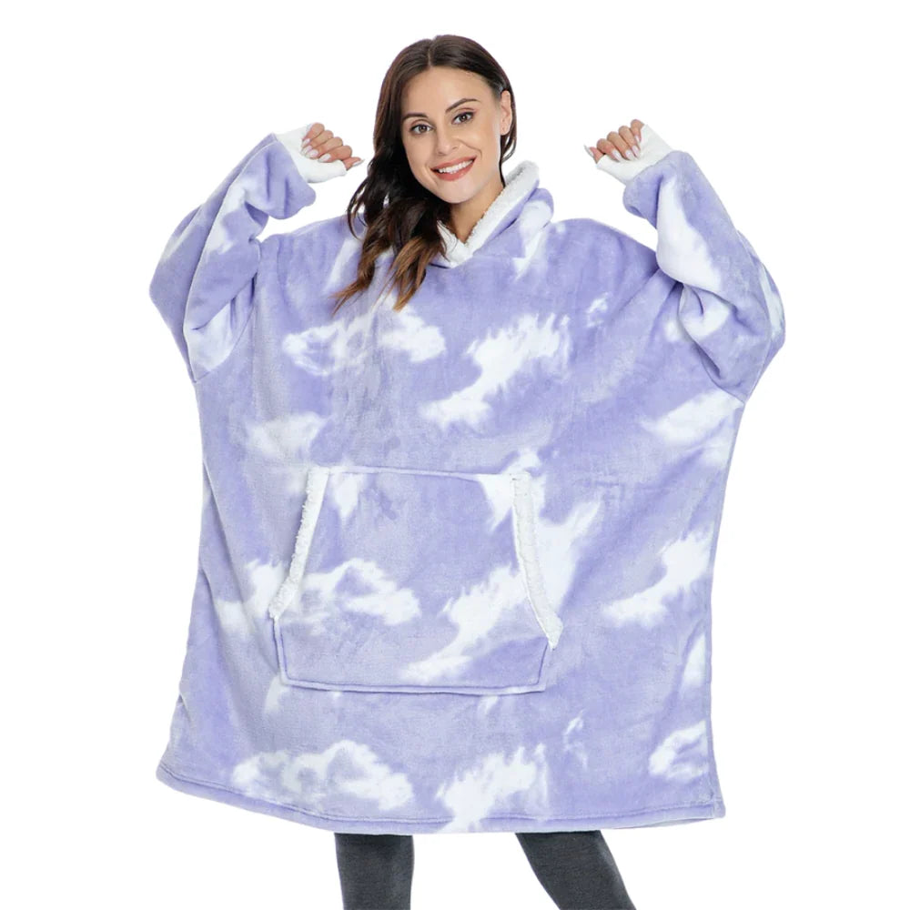 Hooded Blanket Oversized Soft Flannel Built-In Sleeves