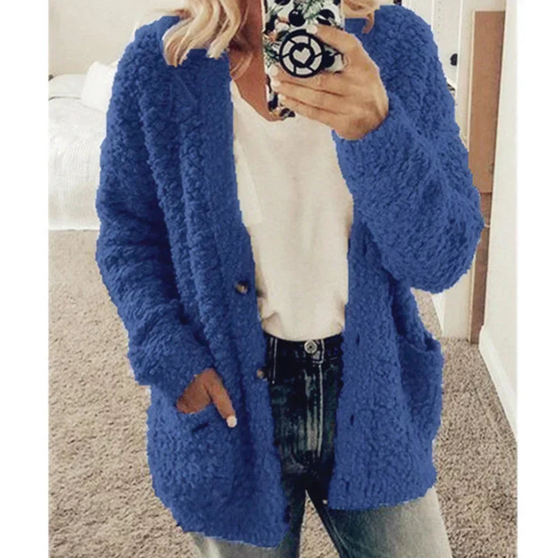 Hooded Cardigan Oversized Fleece-Lined Front Pockets