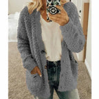 Hooded Cardigan Oversized Fleece-Lined Front Pockets
