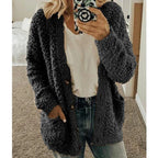 Hooded Cardigan Oversized Fleece-Lined Front Pockets