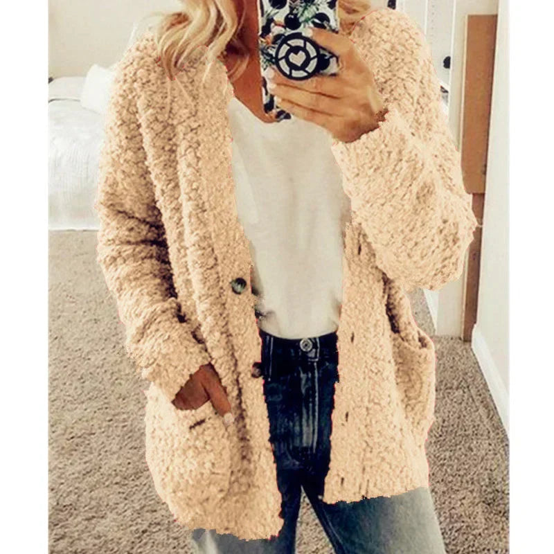 Hooded Cardigan Oversized Fleece-Lined Front Pockets