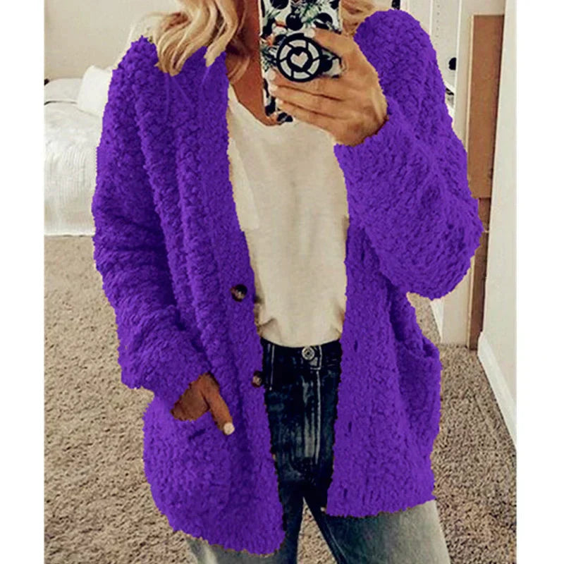 Hooded Cardigan Oversized Fleece-Lined Front Pockets