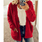 Hooded Cardigan Oversized Fleece-Lined Front Pockets