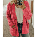 Hooded Cardigan Oversized Fleece-Lined Front Pockets