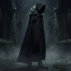 Hooded Cloak Ankle-Length Double Shoulder Capelet Embroidered Trim