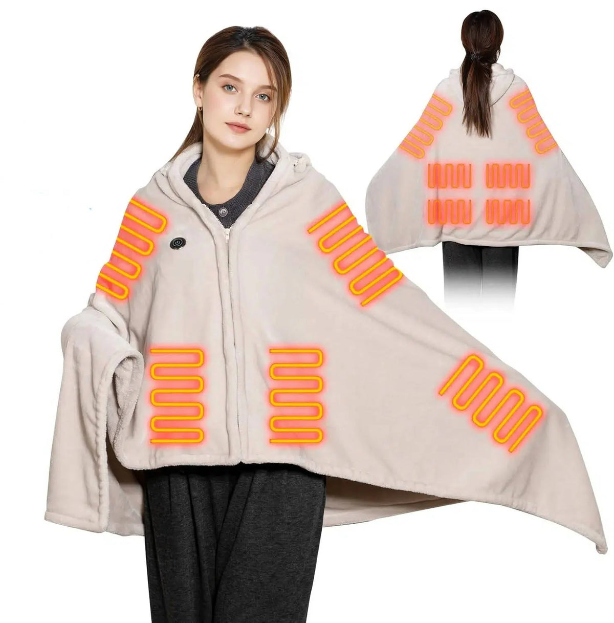 Hooded Heated Blanket USB Cordless 9 Zones Auto Shutoff