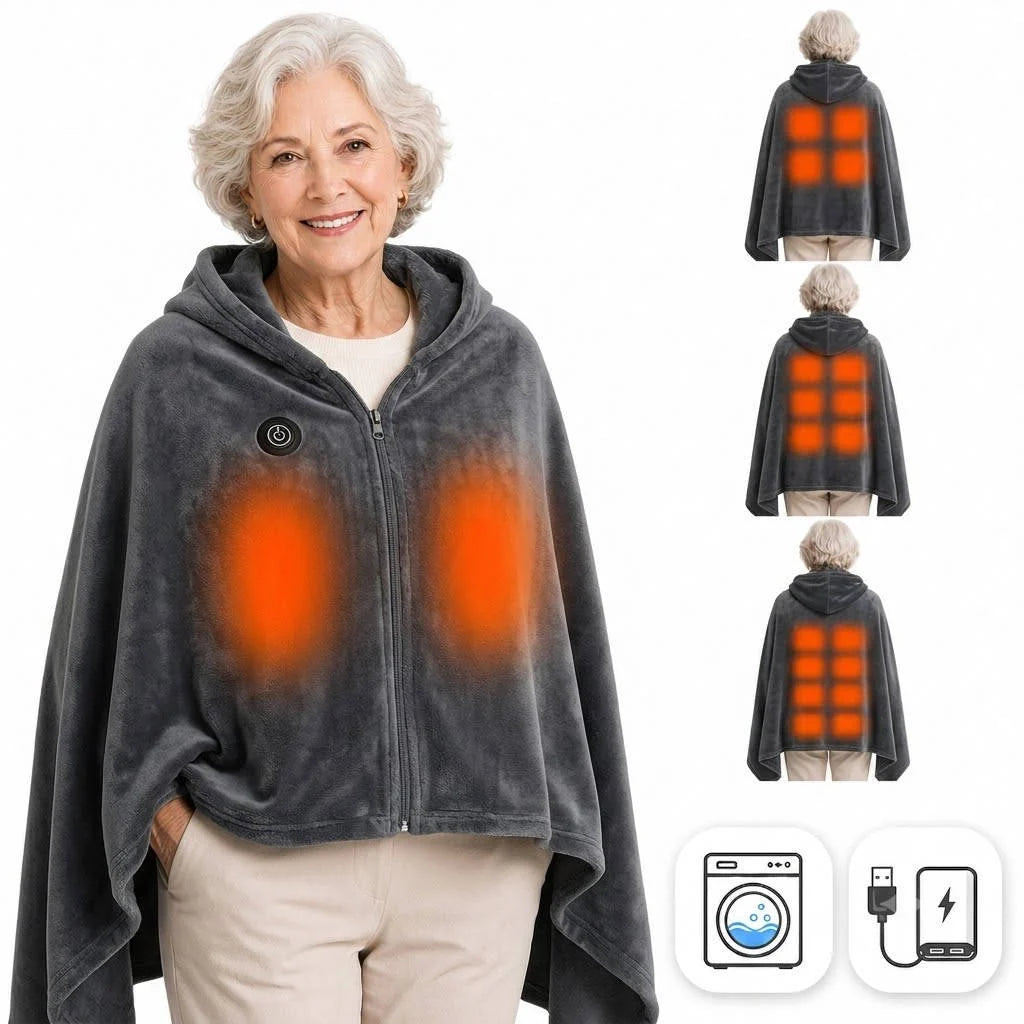 Hooded Heated Blanket USB Cordless 9 Zones Auto Shutoff