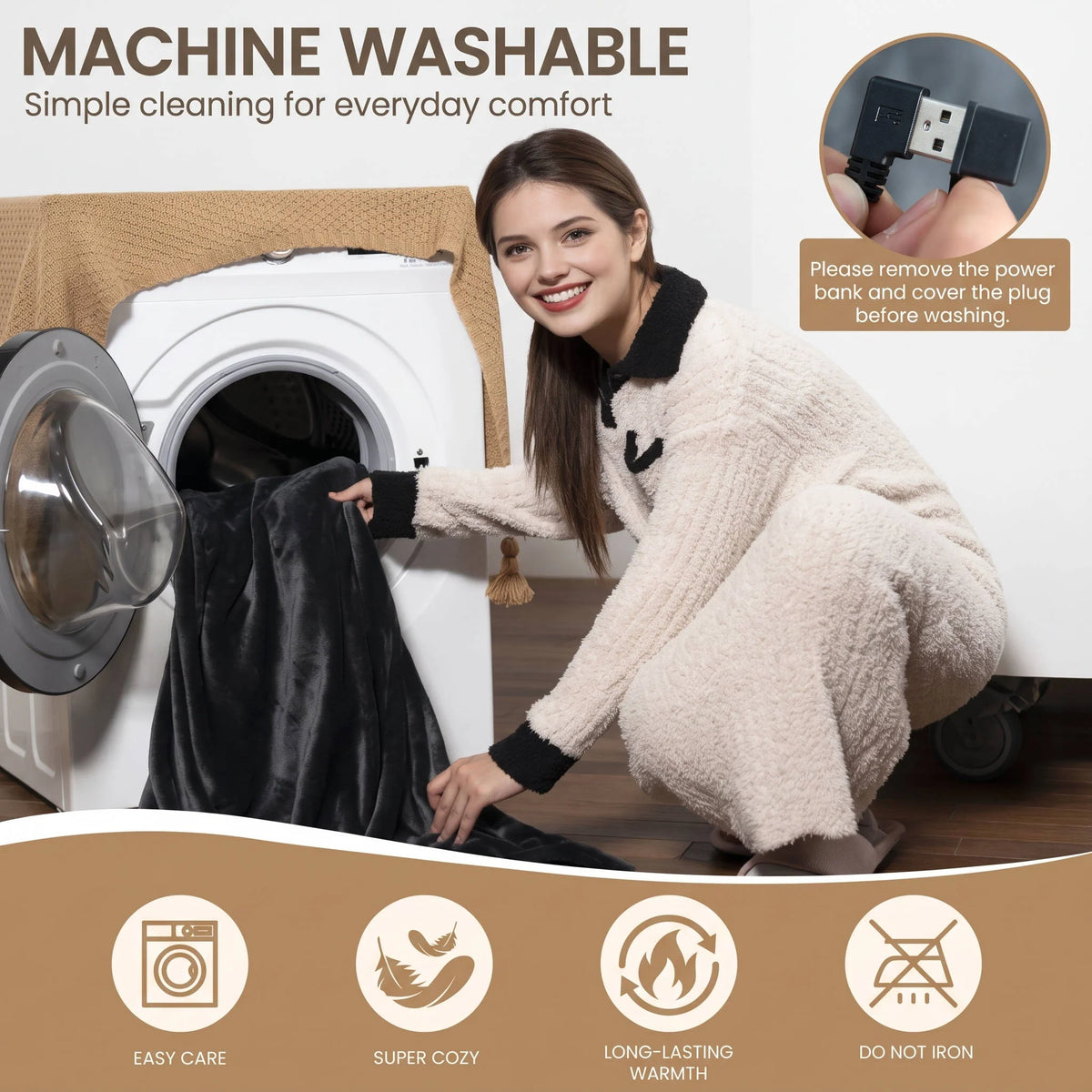 Hooded Heated Blanket USB Cordless 9 Zones Auto Shutoff