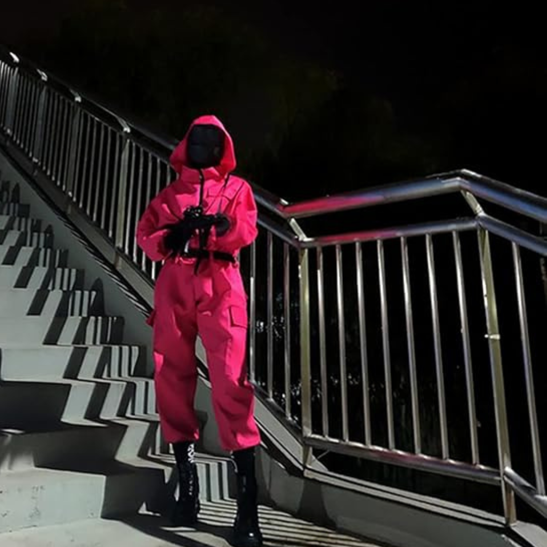 Hooded Jumpsuit Costume Full Face Mask & Zip Front
