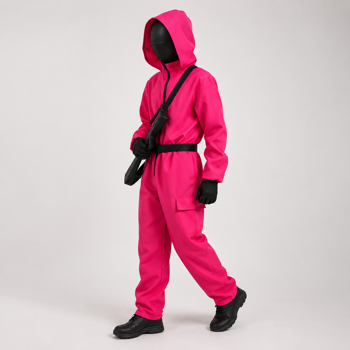 Hooded Jumpsuit Costume Full Face Mask & Zip Front