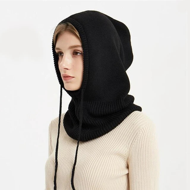 Hooded Knit Cap Cashmere Adjustable Drawstring Packable