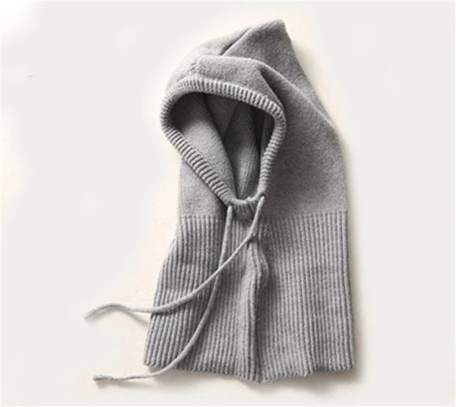Hooded Knit Cap Cashmere Adjustable Drawstring Packable